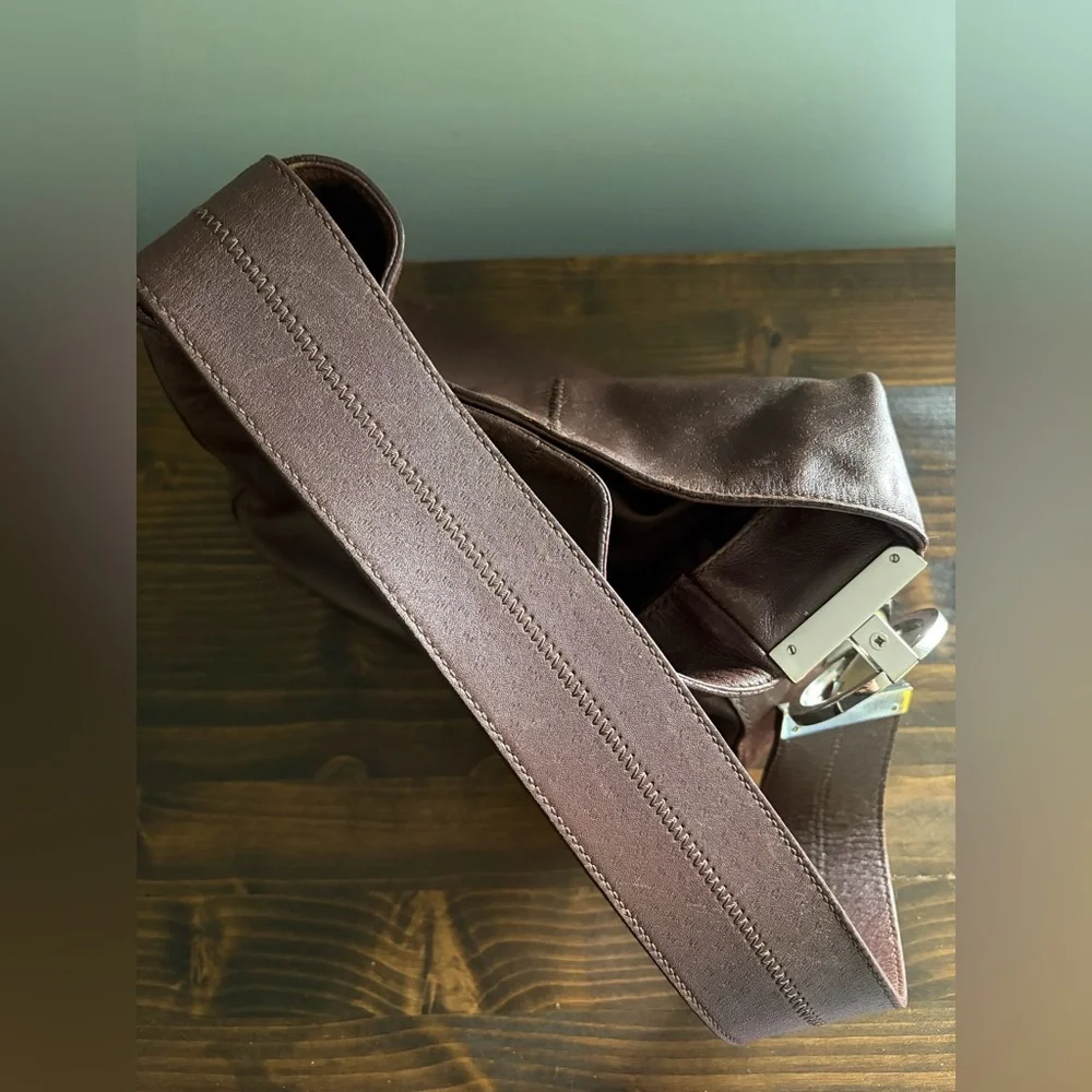 Rare Vintage Adrienne Vittadini Shoulder Bag in Dark Brown Textured Leather